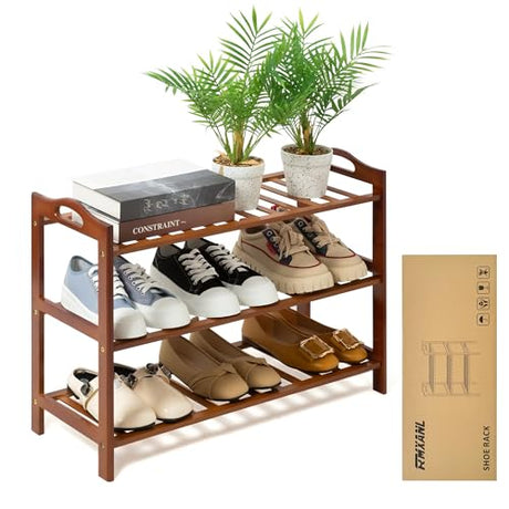 RMXANL 3 Tier Bamboo Shoe Rack, Shoe Shelf Shoes Rack Shoe Organizer for Closet, Entryway, Bedroom, Living Room, Front Door, Studio, Bathroom RMXANL