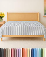 Twin Size Flat Sheet - Hotel Quality Top Flat Bed Sheet Only - Ultra-Soft, Comfy, Breathable & Cooling - Fade & Wrinkle Free - Easy-Care, Stain and Shrink Resistant Bedding - Oeko-Tex - Blue Stripes CGK Unlimited