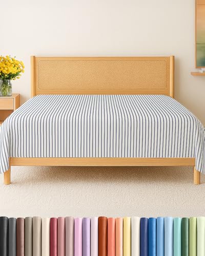 Twin Size Flat Sheet - Hotel Quality Top Flat Bed Sheet Only - Ultra-Soft, Comfy, Breathable & Cooling - Fade & Wrinkle Free - Easy-Care, Stain and Shrink Resistant Bedding - Oeko-Tex - Blue Stripes CGK Unlimited