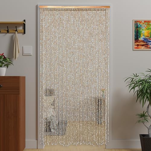 Transcosy Bamboo Beaded Curtain for Doorways Handmade Door Beads Boho Beaded Room Doorway Curtain Natural Wood Divider for Closet Entrance Window Decor (Nature, 90×190cm/35×75in) Transcosy