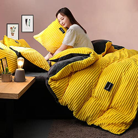 GZYZPDF Queen Duvet Cover Set,Single Quilt Cover Corduroy Soft Comforter Cover Full Size Duvet Covers Bedding Sets Crystal Velvet 4 Pieces-Yellow Queen:220x240cm(86.6x94.5) GZYZPDF