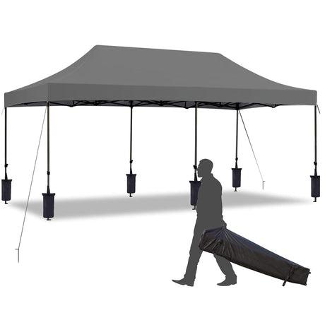 EROMMY 10' x 20' Pop Up Canopy Tent, Commercial Instant Canopy with Roller Bag, 6 Sand Bags, Outdoor Canopies for Festival, Event, Gray EROMMY