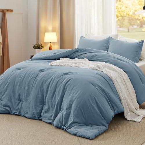 Bedsure Queen Comforter Set, Dusty Blue Soft Prewashed Bedding for All Seasons, 3 Pieces GentleSoft™ Bed Set, 1 Lightweight Comforter (90"x90") and 2 Pillowcases (20"x26") Bedsure