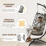 Chihee Egg Chair Foldable Wicker Rattan Hanging Swing Chair Indoor Outdoor Patio Wicker Chair Hammock Chairs with Stainless Steel Hanging Kit Chain Link UV Resistant Cushion Bedroom Balcony