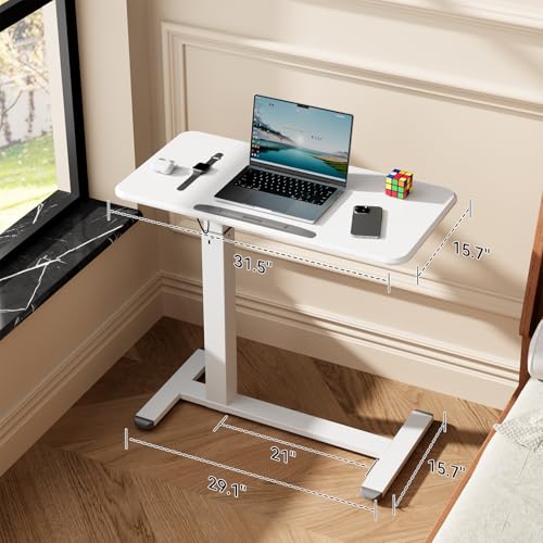 JYLH JOYSEEKER Mobile Standing Desk, Height Adjustable Left/Right Overbed Bedside Table, 90° Tiltable Portable Laptop Desk with Wheels, Foldable Computer Cart for Hospital Home Use, White JYLH JOYSEEKER