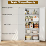 CJF White Kitchen Pantry Cabinet,71 Inch Tall Metal Storage Cabinet with 4 Adjustable Shelves and Doors, Freestanding Pantry Cabinet for Kitchen, Living Room, Dining Room, Bathroom, Easy to Assemble CJF