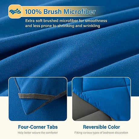 Cosybay Bed in a Bag Full Comforter Sets 7pcs All Season Solid Down Alternative Bedding Sets Blue and Grey with Comforter, Pillow Shams, Flat Sheet, Fitted Sheet and Pillowcases Cosybay