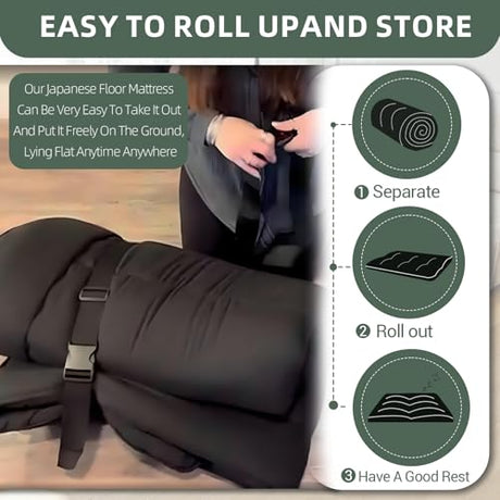 Japanese Floor Mattress Futon Mattress,3" Foldable Tatami Sleeping Pad for Adults & Kids,100% High Density Foam Comfortable Floor Mattress Twin Size 39"x 80",Ideal for Comfort and Support,Black imflmats
