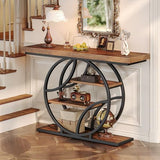 Huuger 47.2 Inch Entryway Table, Industrial Console Sofa Table with Storage, Accent Table with Shelves, for Entry, Hallway, Entrance, Foyer, O-Shaped Metal Frame, Rusitc Brown Huuger