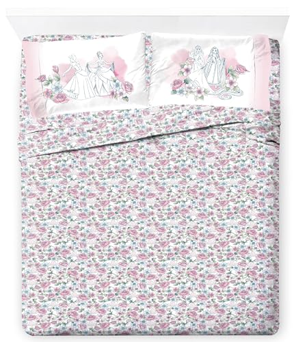 Jay Franco Kids Sheet Set with Fitted, Flat Sheets & Pillow Cover - Ultra-Soft Bedding with Pillowcase for Room Decor, Pink - Disney Princess, 4 Piece Full Jay Franco