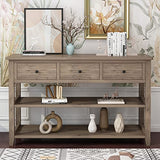 Karl home Console Table Entryway Desk, Sofa Side Table with 3 Drawers 2 Bottom Storage Shelves, Vintage TV Stand for Hallway Living Room Office, Wash Grey 29.9" H Karl home