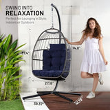 SereneLife Egg Chair with Stand – Hanging Rattan Wicker Swing for Indoor Outdoor Use – 350 lbs Capacity, Breathable Cushion & Headrest – Patio, Balcony, Porch, Bedroom Lounge Furniture SereneLife
