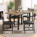 IRONCK 5-Piece Dining Table Set for 4, Extendable Kitchen Table Chairs Set of 4, Dining Room Table with 4 Upholstered Chairs, Folding for Small Space, Apartment, Walnut IRONCK