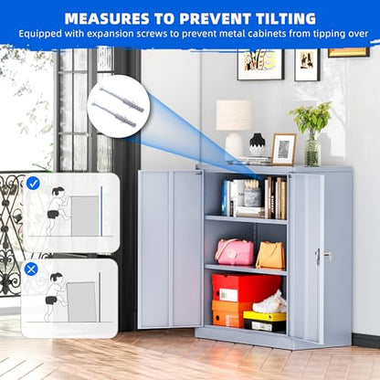 Greenvelly Metal Storage Cabinet with Doors and Shelves,Lockable Storage Cabinet for Office,36”Dark Gray Metal Utility Cabinet Garage Cabinets, Lockable File Cabinet for Home Office, Garage,  - WoodArtSupply