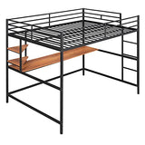 Bellemave Full Size Loft Bed with Desk and 2 Shelves, Metal Full loft bedframe with Storage Shelves, Black Bellemave