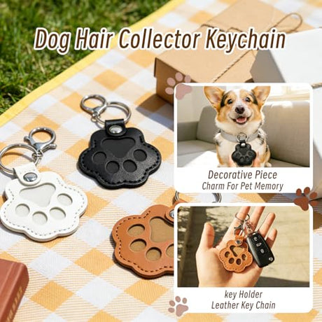 ZooWhale Classic 3 Pcs Dog Fur Storage Keychain,Cute Pet Fur Keepsake Leather Keychain for Collecting Cat and Dog Hair pet Memorial Gifts for Dogs，Black White Brown ZooWhale