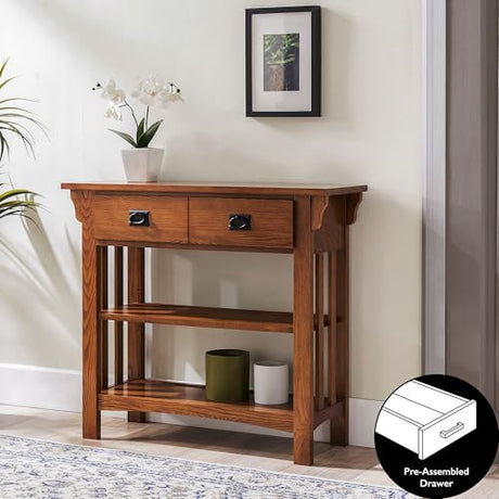 Leick Home 8261 Mission Bookcase Console Table with Drawers, Made with Solid Wood, for Living Room, Entry Way, Office, Bedrooms, Russet Finish Leick Home