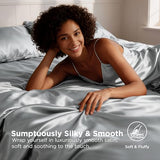 Bedsure Satin Sheets Full Size - 4 Piece Silky Bedsheets with 15 Inches Deep Pocket Fitted Bedsheet,1 Flat Sheet, 2 Satin Pillowcases, Good for Hair & Skin (Full, Silver Grey) Bedsure