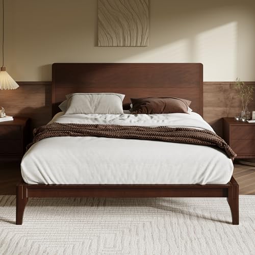 Merax King Size Bamboo Platform Bed, Mid-Century Modern Bed Frame with Tall Headboard, Solid Sustainable Bedframe King-Size, Wood Slat Support, No Box Spring Needed, Easy Assembly, Espresso Merax