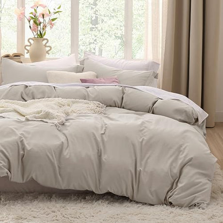 Bedsure Duvet Cover King Size - 3 Pieces Prewashed Cotton-Like Extra Soft Bedding Set, Includes 1 Duvet Cover 104x90 Inches with Zipper Closure & 2 Pillow Shams, Linen, Comforter Not Included Bedsure