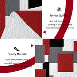 Tyrot 3 Piece Red Black Grey Quilt Set King Size Christmas Red Black Geometric Reversible Bedding Set Microfiber Lightweight Bedspread Coverlet with 2 Shams Modern Bed Cover for All Season, 106''x96'' Tyrot