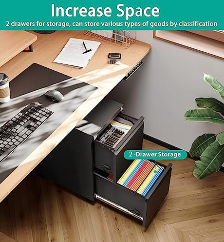 SISESOL 2 Drawer File Cabinet with Lock, Under Desk Metal Filing Cabinet for Home Office,Lockable Rolling File Cabinet with 2 Keys for Legal/Letter/a4 Size SISESOL