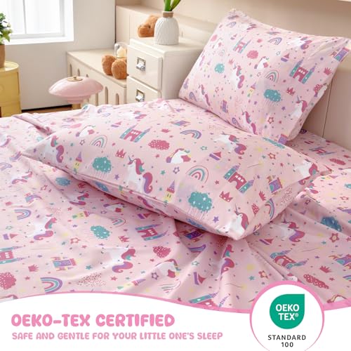 MICORAL Queen Sheets Set Kids, Unicorn Sheets for Boys Girls & Teens, 4 Piece Soft Printed Microfiber Bed Sheets, Deep Pocket Cozy Cute Toddler Bedding Set MICORAL