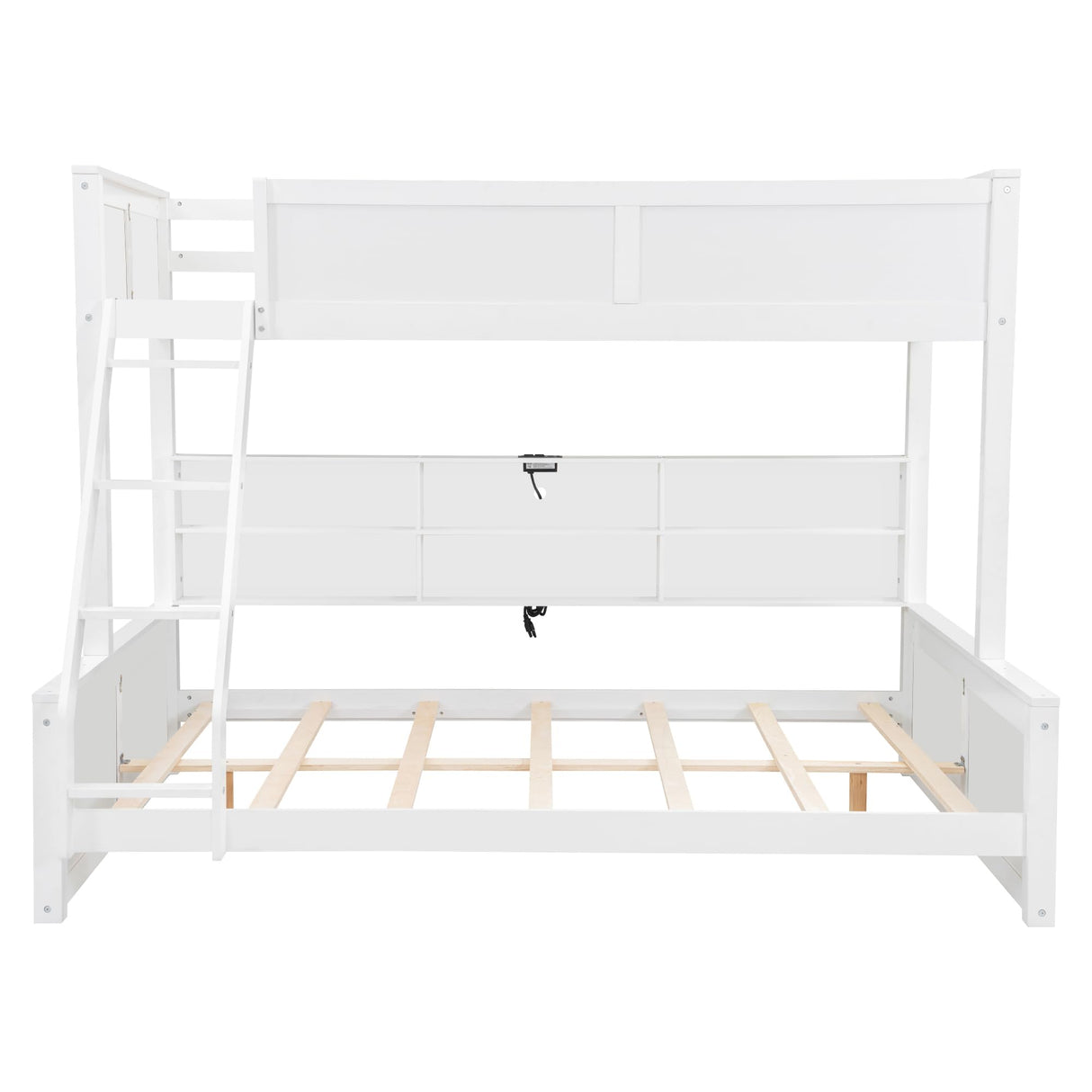 RuiSiSi Twin XL Over Queen Bunk Bed with Storage, Solid Wood Bunk Bed with Storage Cabinets and USB Ports for Kids Teens Adults, Safety Guardrail, No Box Spring Needed, Antique White RuiSiSi