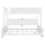 RuiSiSi Twin XL Over Queen Bunk Bed with Storage, Solid Wood Bunk Bed with Storage Cabinets and USB Ports for Kids Teens Adults, Safety Guardrail, No Box Spring Needed, Antique White RuiSiSi