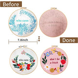 Nuberlic 2 Sets Funny Embroidery Kit with Stamped Floral Pattern for Beginners Adults Simple Cross Stitch Kits Include Needlepoint Cloth Hoops Needles Threads