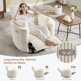 Power Recliner,Nursery Swivel Glider Rocking Chair with USB Port,Upholstered Adult Electric Recliner Rocking Chair with 2 Pillows for Living Room Bedroom (Beige Corduroy, Power-Driven)