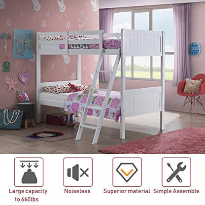 Costzon White Twin Over Twin Convertible Bunk Beds with Ladder and Safety Rail for Kids - WoodArtSupply