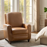 HULALA HOME Genuine Leather Manual Recliner Chair with Adjustable Backrest & Footrest, Mid Century Modern Push Back Recliner with Nailhead Trim & Wood Legs-for Living Room Home Theater, Camel