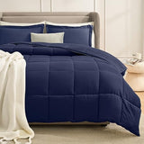 Homelike Moment Queen Comforter Set, Soft Down Alternative Bedding Set, Lightweight 3Pcs All Season, Solid-Navy Blue, Full/Queen Size Homelike Moment