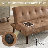 Anwick Convertible Futon Sofa Bed with Charging Port, 45″ Folding Sleeper Sofa, Adjustable Backrest, Small Couch for Living Room Small Spaces Or Office, Modern Loveseat (Coffee) Anwick