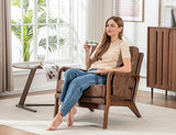 AILIUHUA Mid Century Modern Chair Set of 2, Upholstered Lounge Arm Chair with Solid Wood Frame, Comfy Accent Chair for Living Room, Bedroom, Reading, Reception, Brown AILIUHUA