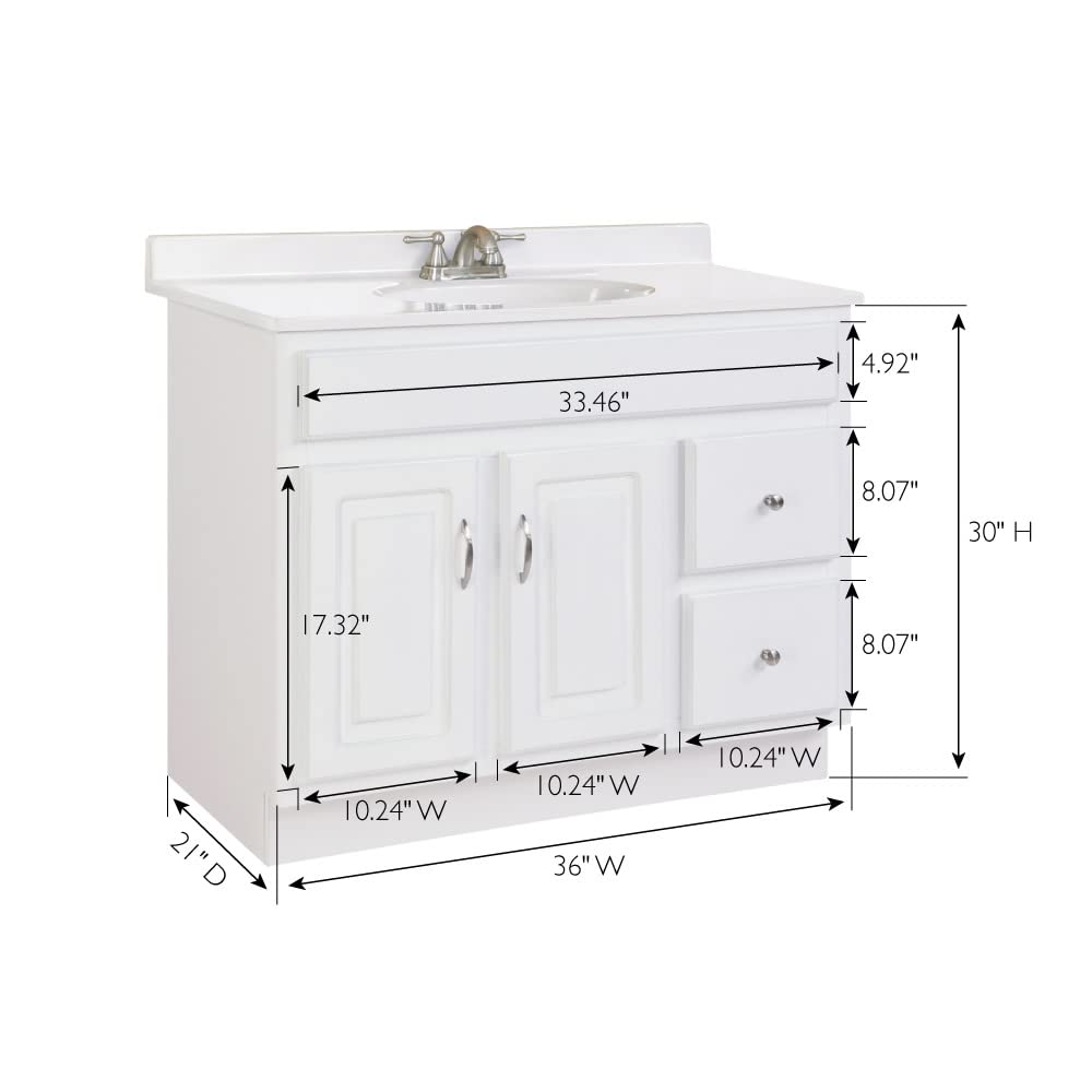 Design House Concord 36 Inch Bathroom Vanity, Ready to Assemble, Solid Wood, White, 587022 Design House