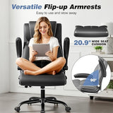 BESTFAIR Ergonomic Office Chair - Desk Computer Chair, Leather High Back Executive Chairs with Adjustable Lumbar Support & Flip Up Arms, Rocking, Black BESTFAIR