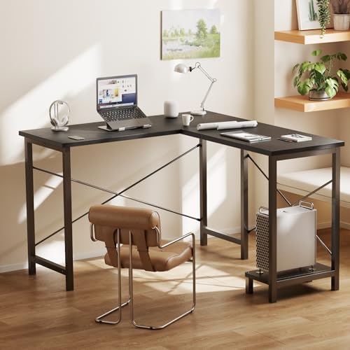 DUMOS L Shaped Desk, Computer Gaming Desks Corner Office Table with CPU Shelf for Home Study Writing Work Station 50 Inch, Black DUMOS