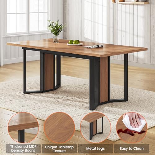 Itaar 5-Piece Dining Table Set for 4-6 People, 63" Extendable Kitchen Table and 4 Cushion Chairs, Dining Room Table with MDF Board & Metal Frame for Small Space, Easy Clean, Brown Itaar