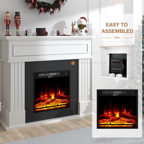 oneinmil Electric Fireplace with Mantel, Fireplace TV Stand with 18’’ Electric Fireplace Heater, 3D Realistic Flame, Freestanding Fireplace for Living Room, Bedroom, White oneinmil