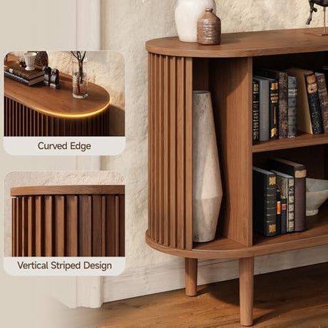 ONBRILL 55" Buffet Sideboard Cabinet with Sliding Doors, Mid-Century Modern Sideboard Buffet Cabinet with Storage & Adjustable Shelves, Accent Coffee Bar Console Table for Kitchen, Entryway, Walnut ONBRILL