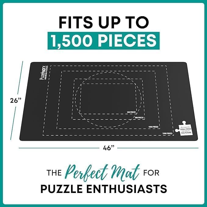 Point Games Rubber Puzzle Mat, Jigsaw Roll Up Mat for Puzzles - Jigsaw Mat 1500 Pieces Protector, Saver, Organizer, Non-Slip Rubber Bottom, Polyester Top w/Storage Bag + Bonus Puzzle Glue Point Games