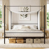 Giantex King Size Metal Canopy Bed Frame, Modern Platform Bed Frame with 4 Poster & Headboard, Mattress Foundation with Sturdy Metal Slat Support, No Box Spring Needed, Easy Assembly, Black