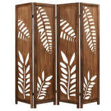 Giantex Boho Rustic Room Divider, 4 Panel Carved Leaf Folding Wood Screen, Fully Assembled, 67'' Freestanding Privacy Partition Decorative Wall, Foldable Room Separator for Bedroom, Brown Giantex