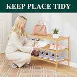 Smiry Bamboo Shoe Rack 3-Tier, Stackable Wooden Shoe Organizer for Entryway & Closet, Free Standing Wood Shoe Storage Shelf for Front Door & Small Spaces, Natural Smiry