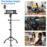 Tossbiss Laptop Tripod on Wheels with 2 Shelves, Portable Projector Floor Stand Adjustable Height 25.9 to 51.8 Inch with Phone Holder Tossbiss