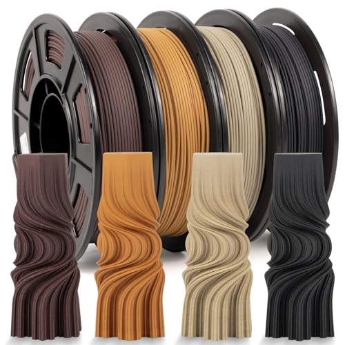 iSANMATE 3D Printer Filament Bundle, Pla Filament Wood Filament, White Pine Wood, Sandal Wood, Yellow pear Wood and Ebony Wood Filament 1.75mm, 250g X 4 Pack,(20% Wood Powder+80% PLA+) iSANMATE