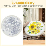 HTVRONT Embroidery Kit for Beginners, 3D Sunflower Embroidery Kits with Step-by-Step Video Tutorials, Simple 5 Stitches Beginner Embroidery Kit for Adults Crafts