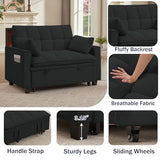 Portaforta Sleeper Sofa with Pull Out Couch Bed, 48" Convertible Pull-Out Sofa Bed Chair, 3-in-1 Futon Couch with Reclining Backrest and Side Pockets for Living Room Bedroom Apartment, Black Portaforta